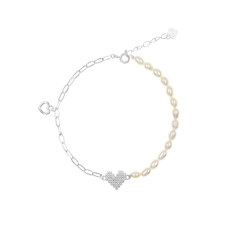 Pulsera Dos Corazones Perla Plata 925