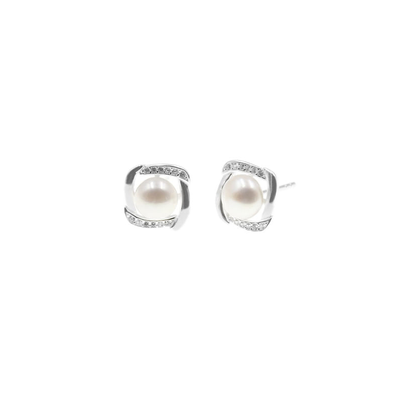 Aretes Perla Roseta Plata 925