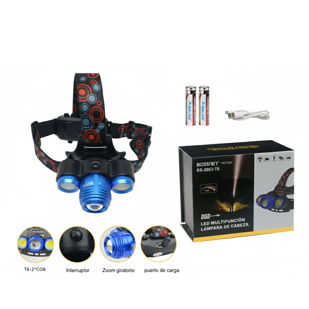 Linterna Frontal Bossney Recargable BS3863-T6 Azul
