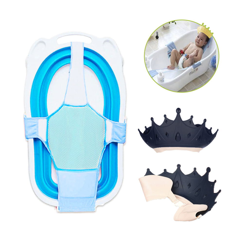 Pack Hamaca con Gorro de Baño Coronita Baby Froggie Celeste Para Bebe