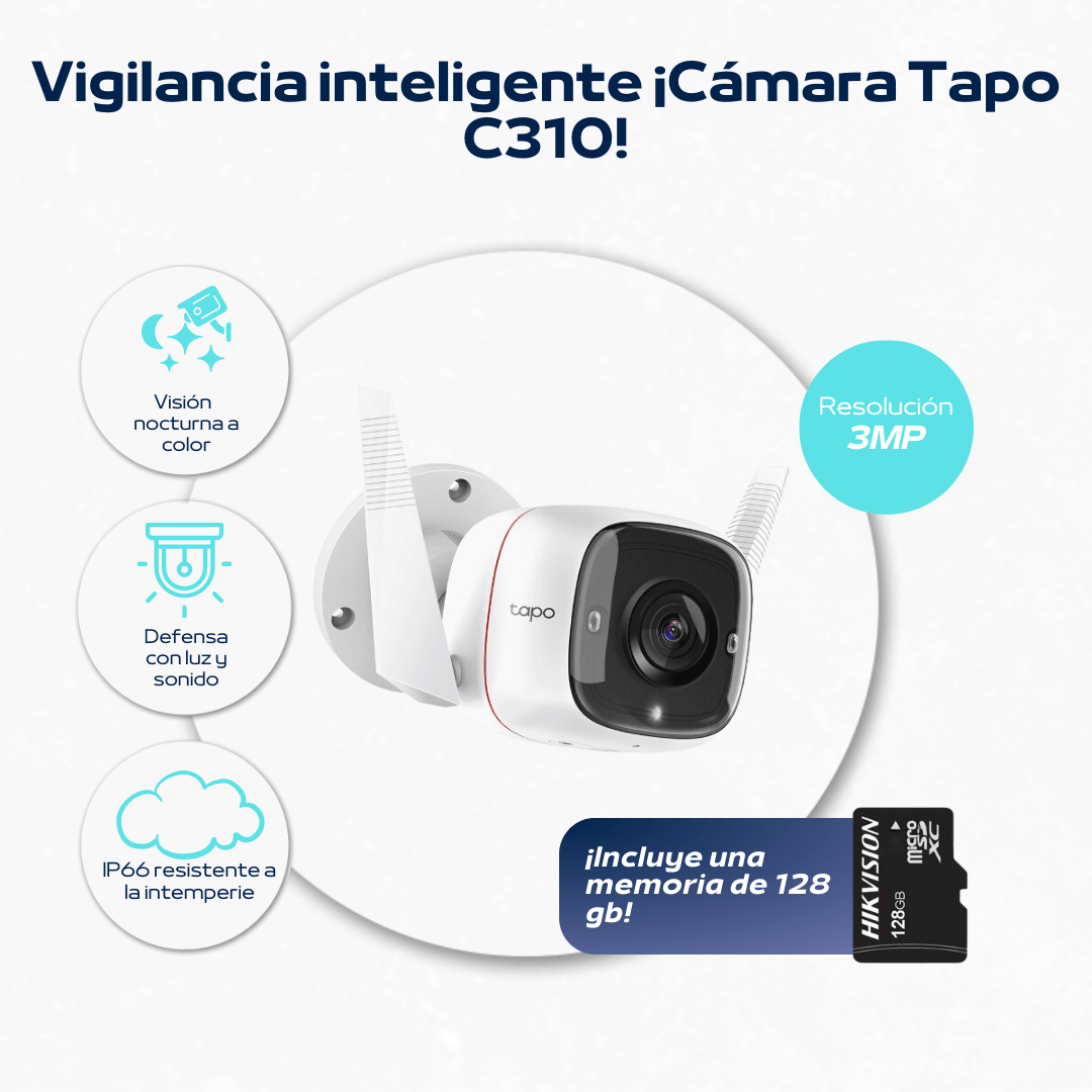Cámara de seguridad TP-Link para exteriores Wifi Tapo C310 2K 3MP + Micro SD128gb