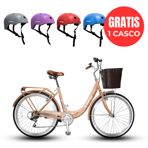 BICICLETA DE PASEO JAFI SELENE 7V ARO 26 MARRON + CASCO URBANO