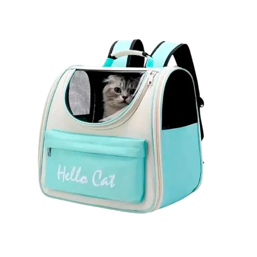 Transportador mochila para gatos Hello Cat turquesa talla única