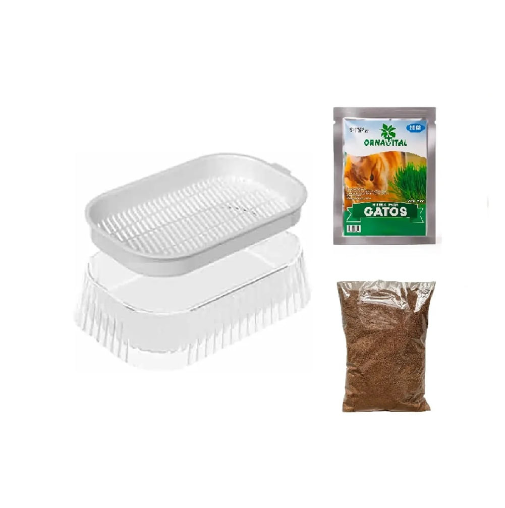Kit completo de siembra hierba gatera para gatos gris