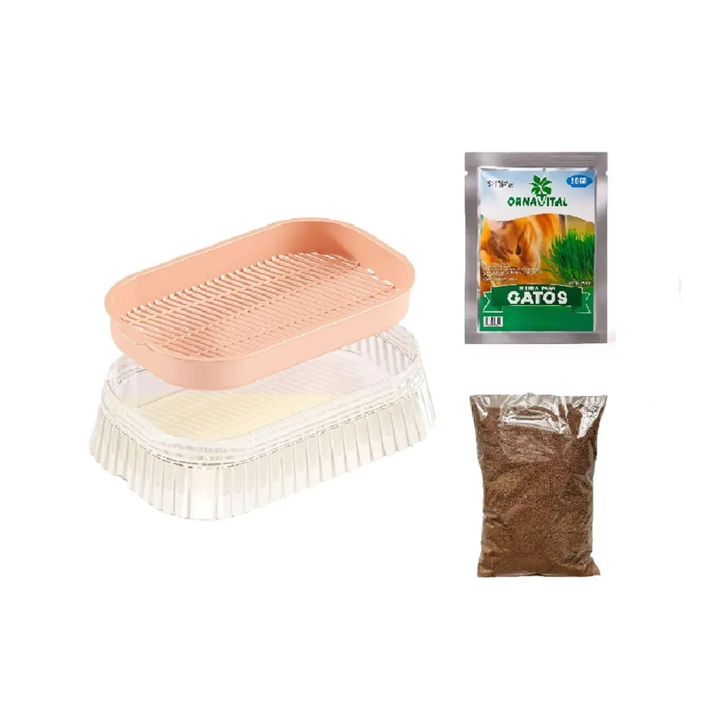 Kit completo de siembra hierba gatera para gatos rosado