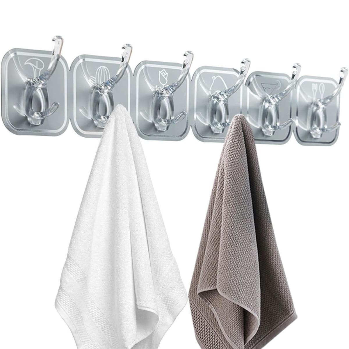 Perchero Adhesivo De 6 Ganchos Dobles Plateado