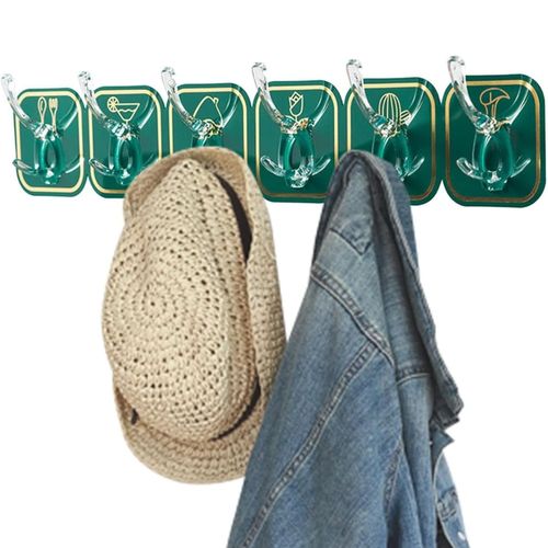 Perchero Adhesivo De 6 Ganchos Dobles Verde