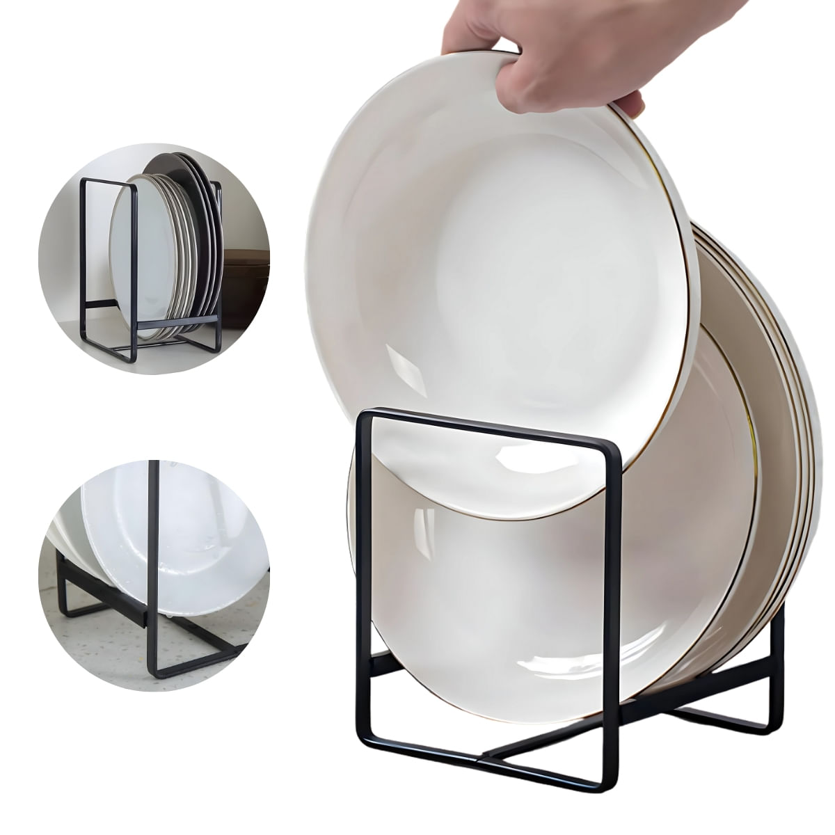 Porta Platos De Metal Organizador De Cocina Negro