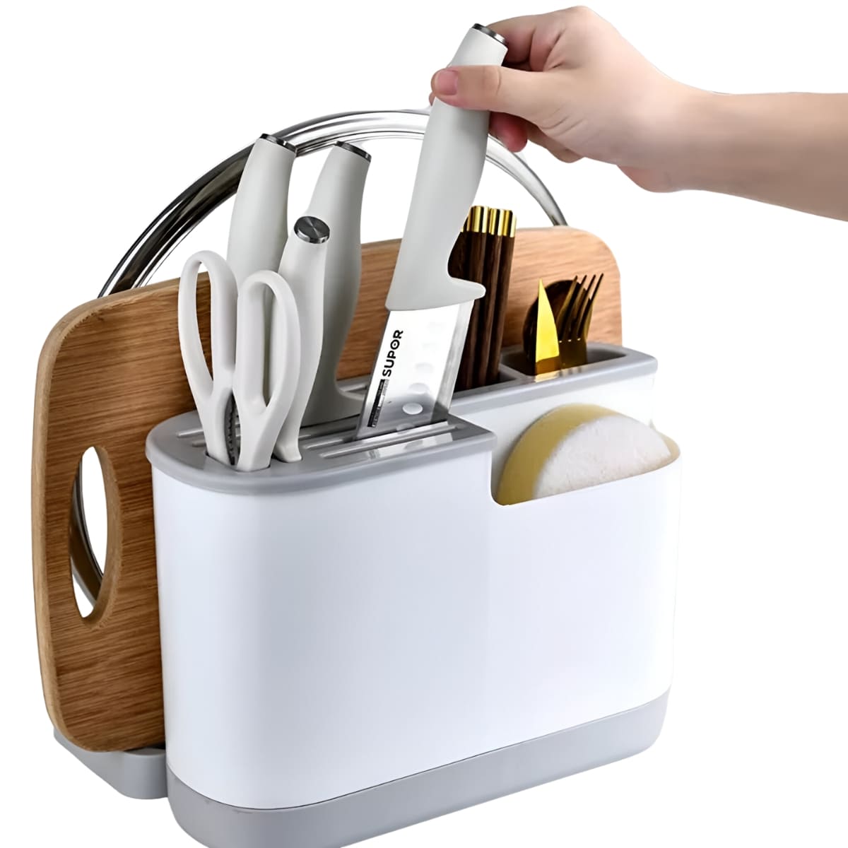 Organizador De Cocina Porta Utensilios Modelo Ovalado Gris