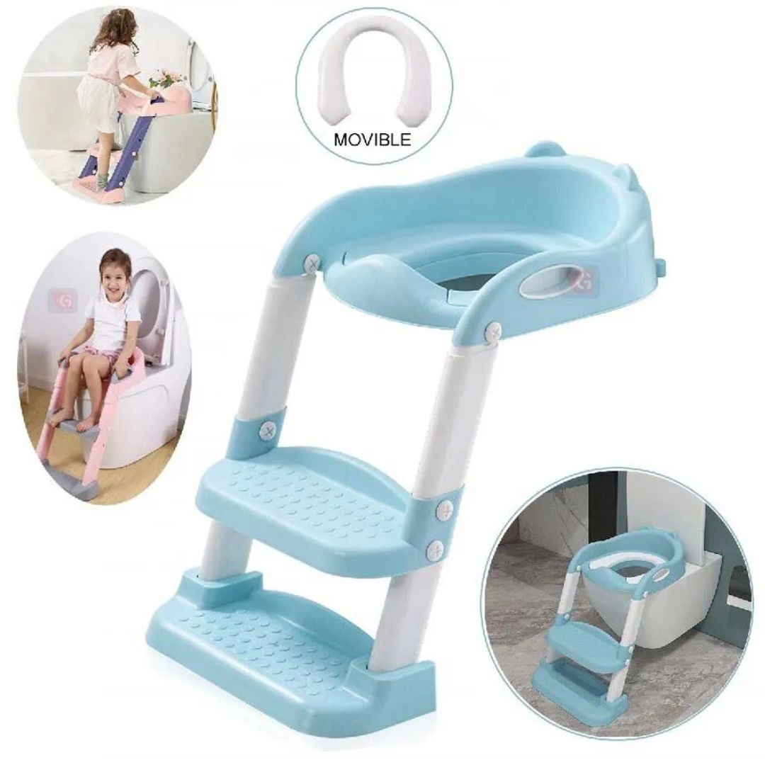 ASIENTO DE INODORO DE ENTRENAMIENTO CON ESCALERA PLEGABLE CELESTE