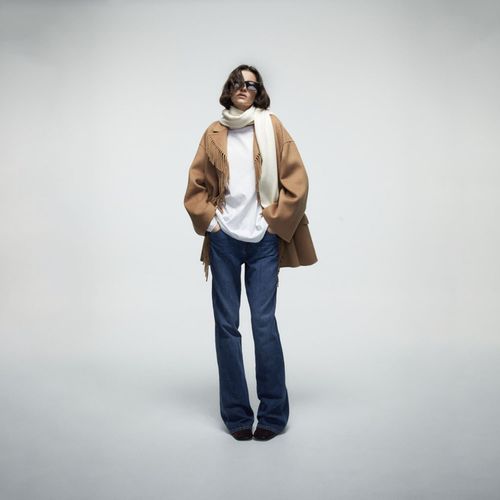 Abrigo Mujer Sfera Flecos Camel