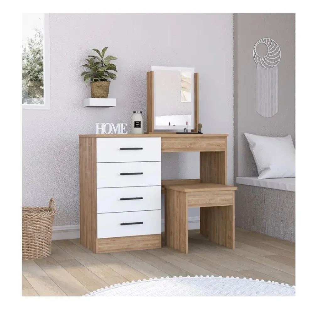 Tocador Clásico TU MESITA Nemo color Duna/Blanco 4 cajones mas Espejo