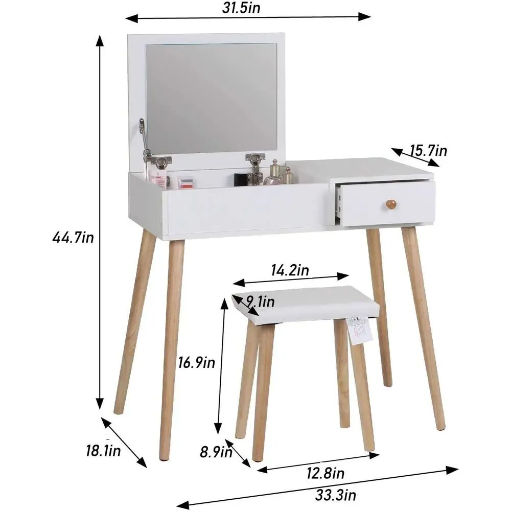 Tocador Nórdico con espejo 1 cajón Bruselas color Blanco TU MESITA