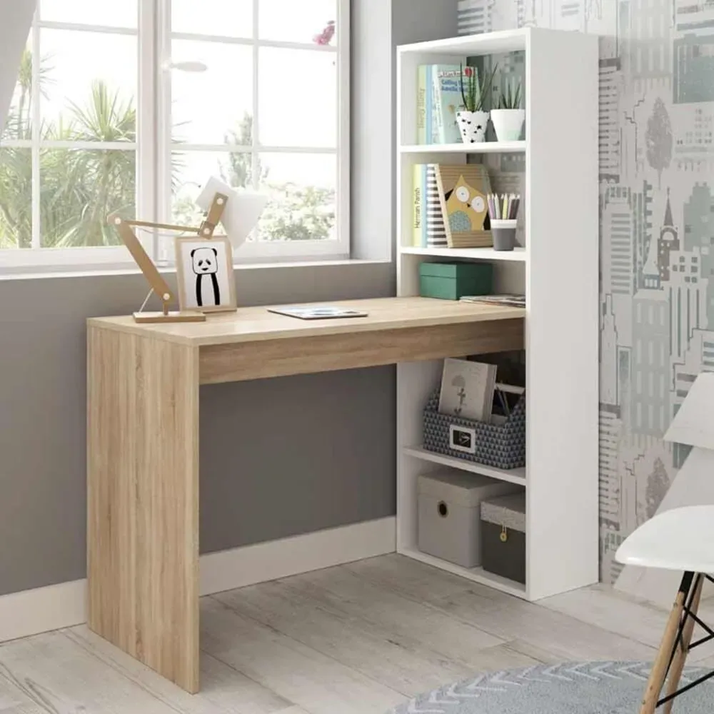 Escritorio con Estantes Moderno Ringo color Blanco/Marrón TU MESITA