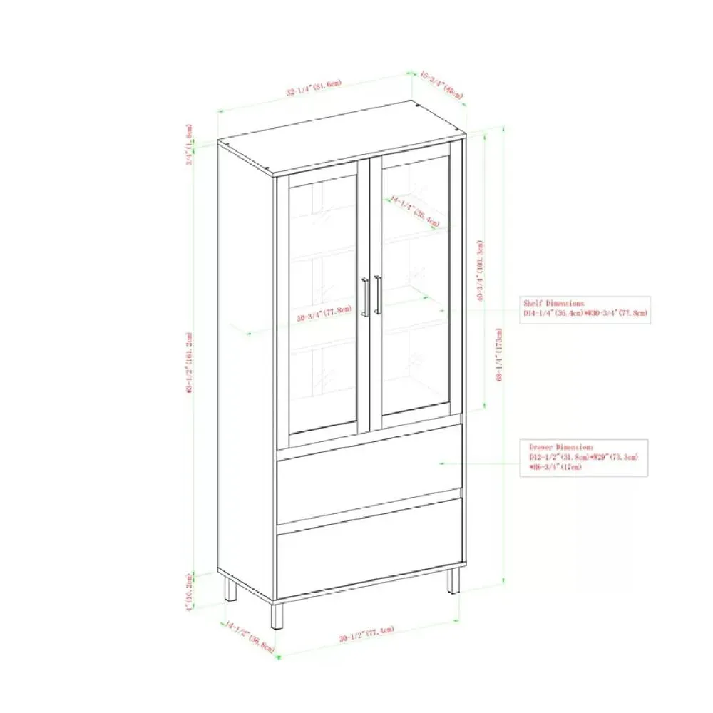 Vitrina Rústica TU MESITA Paris color Marrón 2 puerta 2 cajones