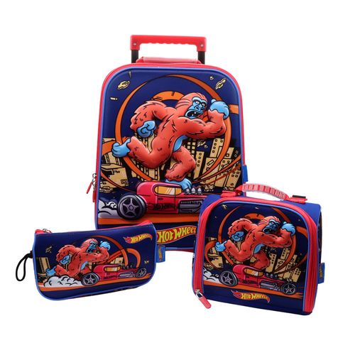 Set Mochila De Ruedas + Lonchera + Cartuchera Hot Wheels