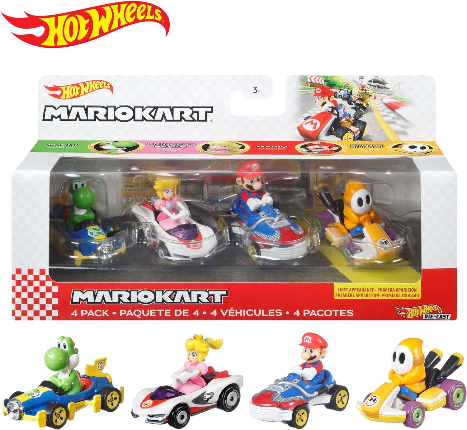 HOT WHEELS MARIO KART PACK 4 VEHICULOS MODELO A