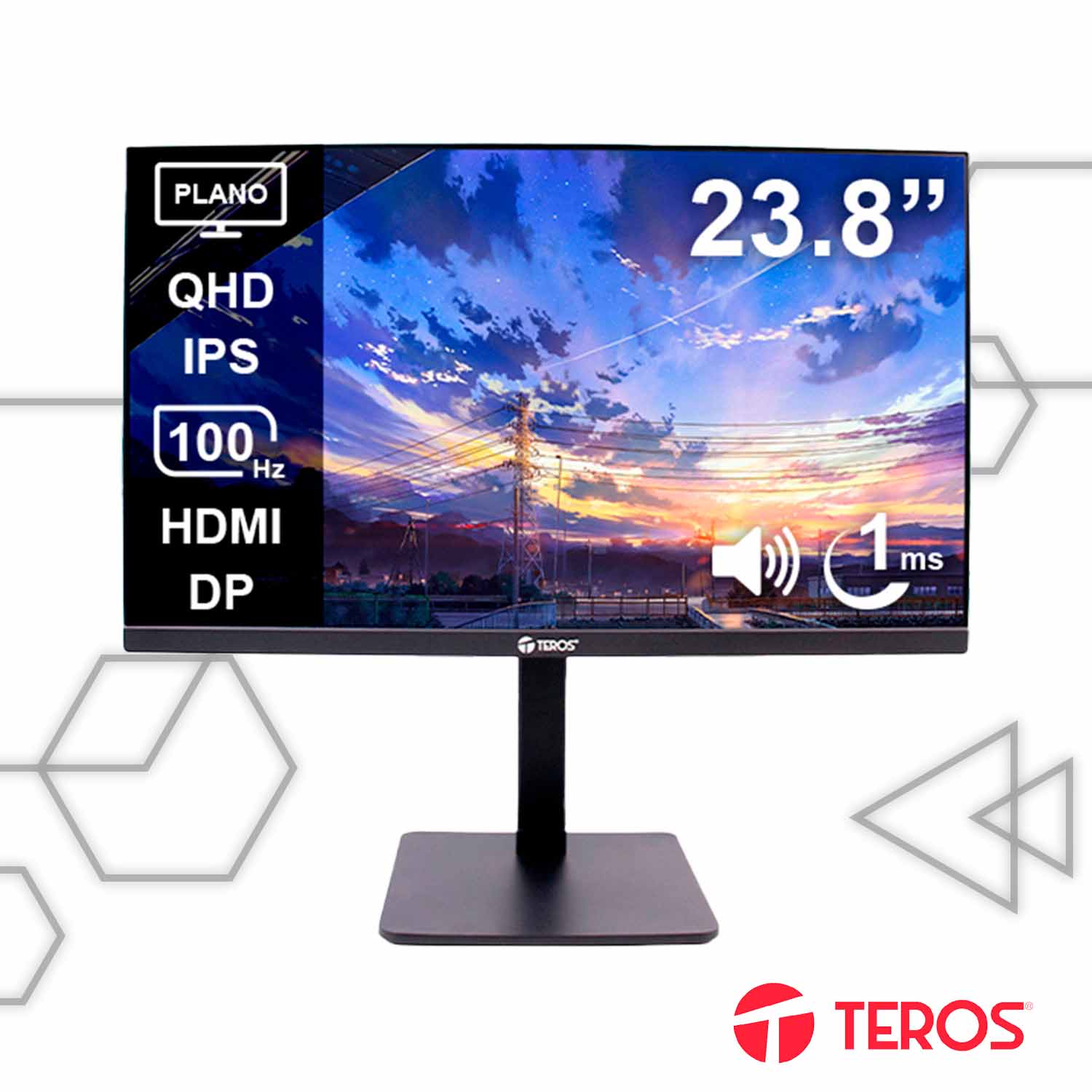 Monitor Teros Plano TE-2416CS 23.8” QHD IPS 100Hz Cámara Parlantes