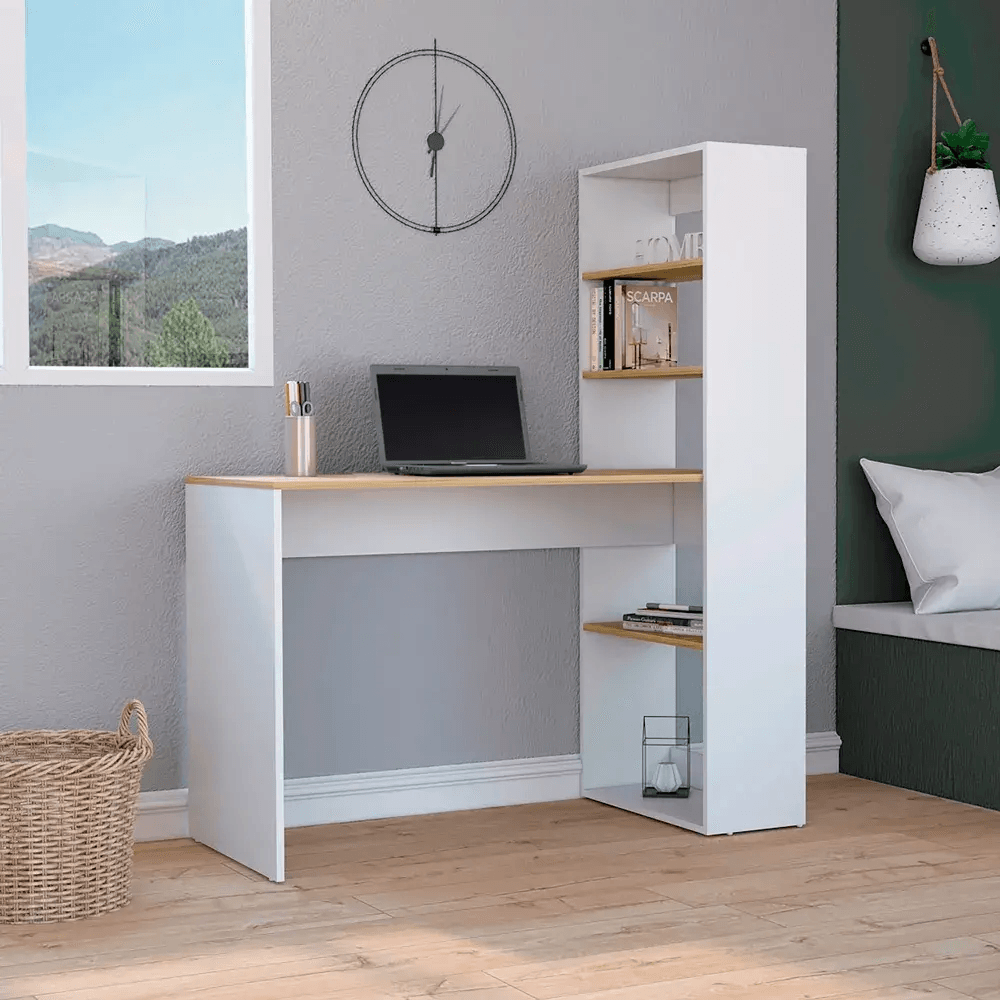 Escritorio Juvenil Freddy color Blanco/Duna con repisas TU MESITA