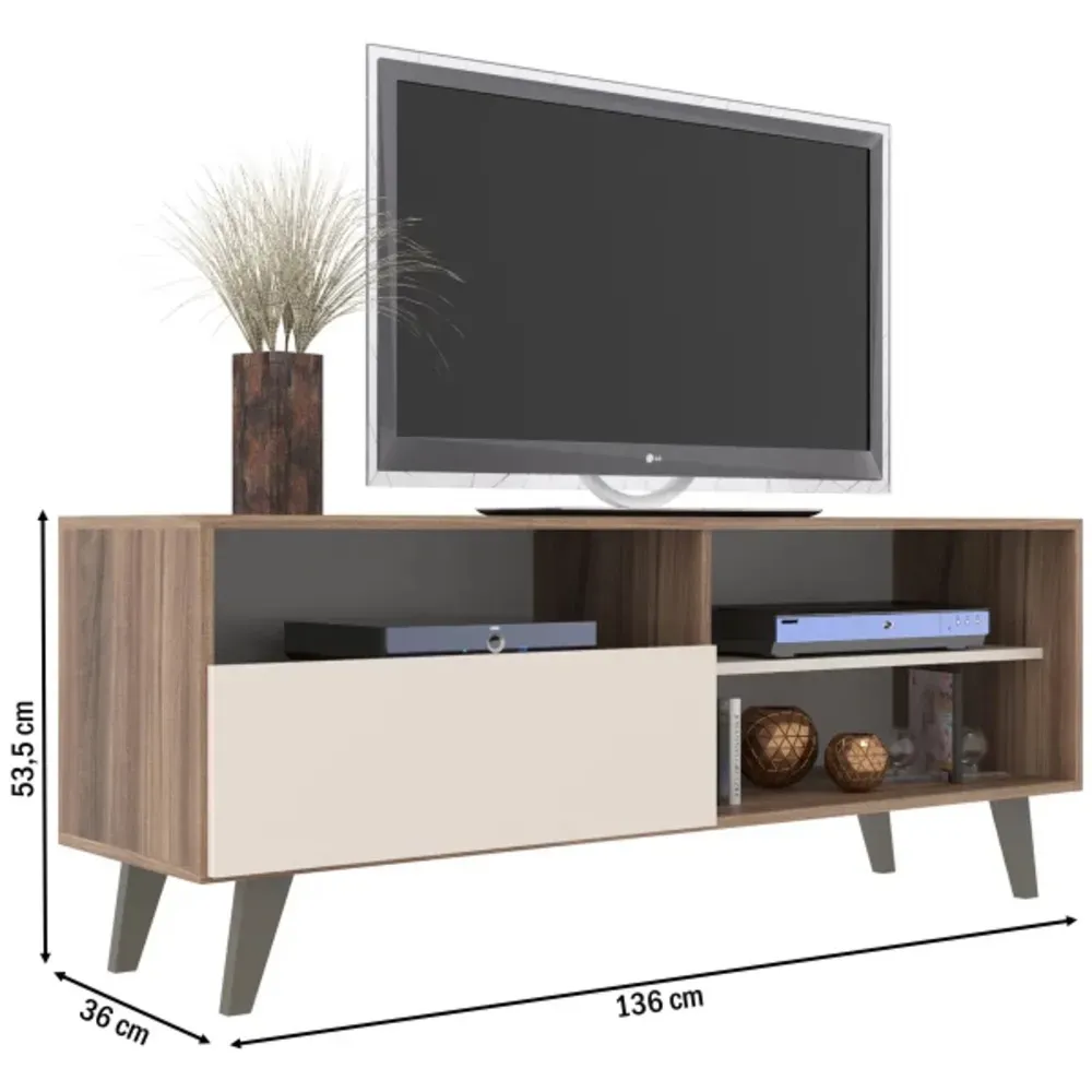 Mesa Estante para TV Carvallo color Marrón/Blanco 1 puerta TU MESITA