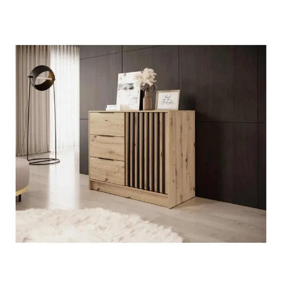 Aparador Corto TU MESITA Fabián color Roble/Gris Oscuro 3 cajones 1 puerta