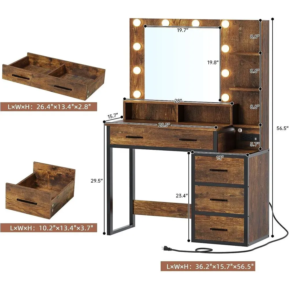 Tocador Rústico con espejo Luces LED Yahaira TU MESITA