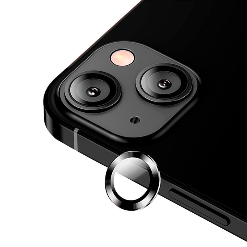 Lámina vidrio lente de cámara para iPhone 13 Mini marco Negro ( 2 Cámaras)