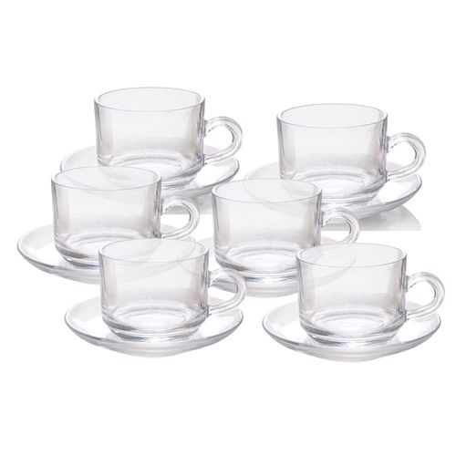 Tazas y Platos de Vidrio Templado Set de 12 - Tazas Transparentes 200ml