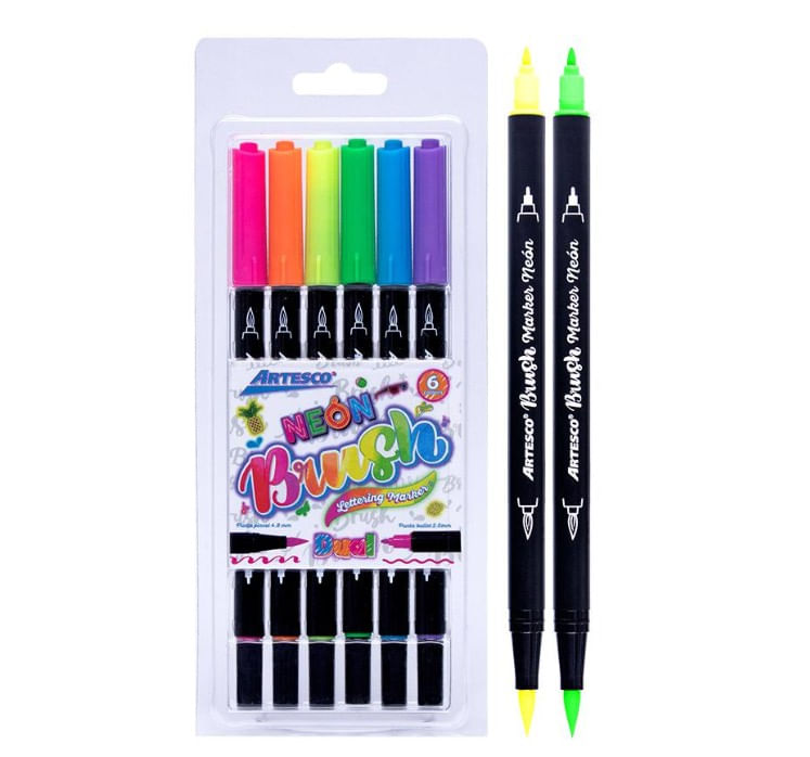 MARCADOR ARTESCO DUAL BRUSH NEON X 6 UND