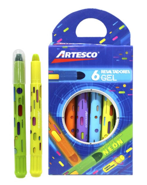 RESALTADOR GEL NEON ARTESCO X 6 UNID
