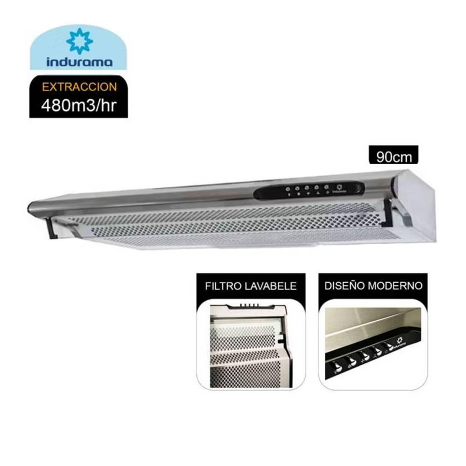 Campana Extractora Indurama 3 Velocidades 90cm CEI-902CRP