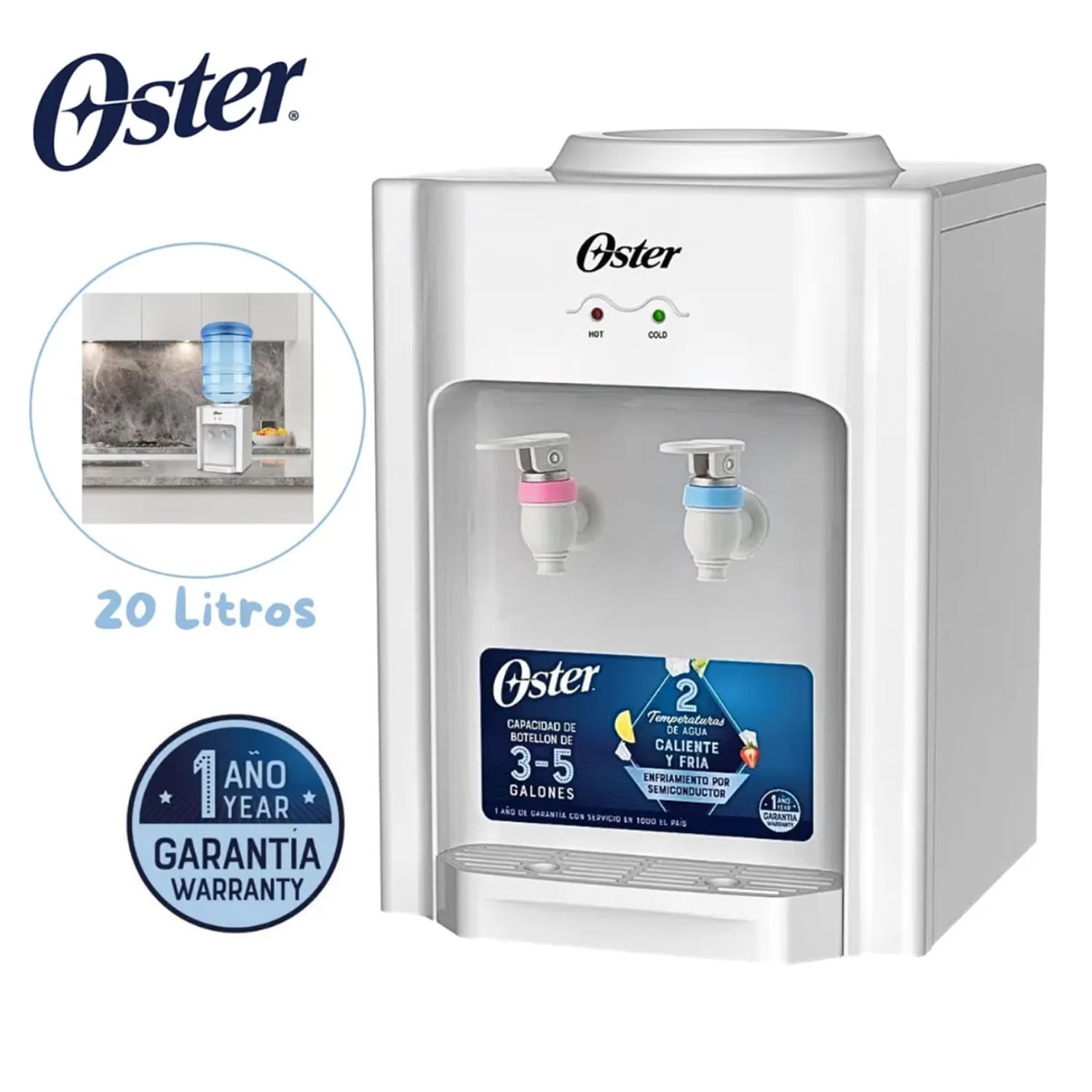 Dispensador de Agua Oster OS-PWDA233W Para Agua Caliente y Fría