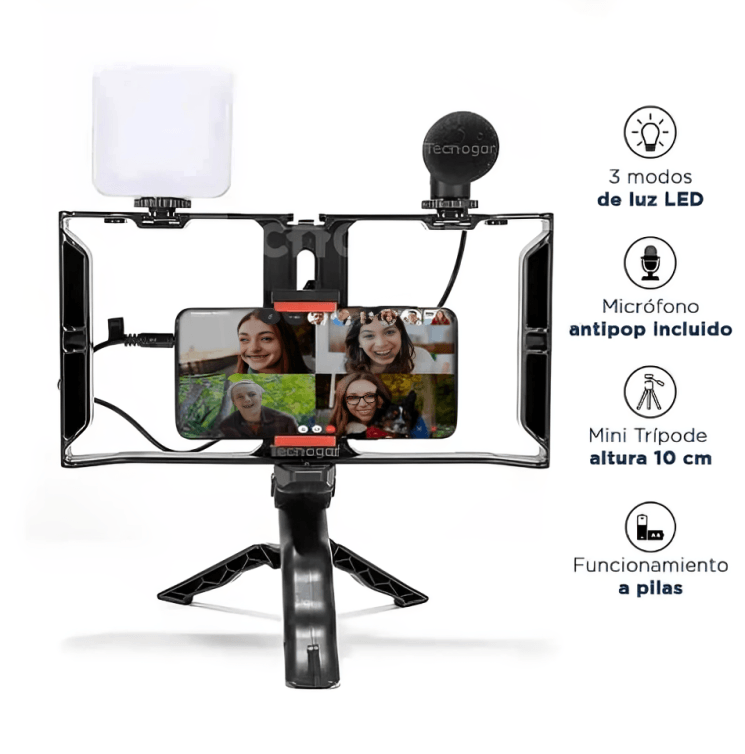 Kit Vlogging Recargable Doble Luz LED Trípode y Micrófono - Video Making