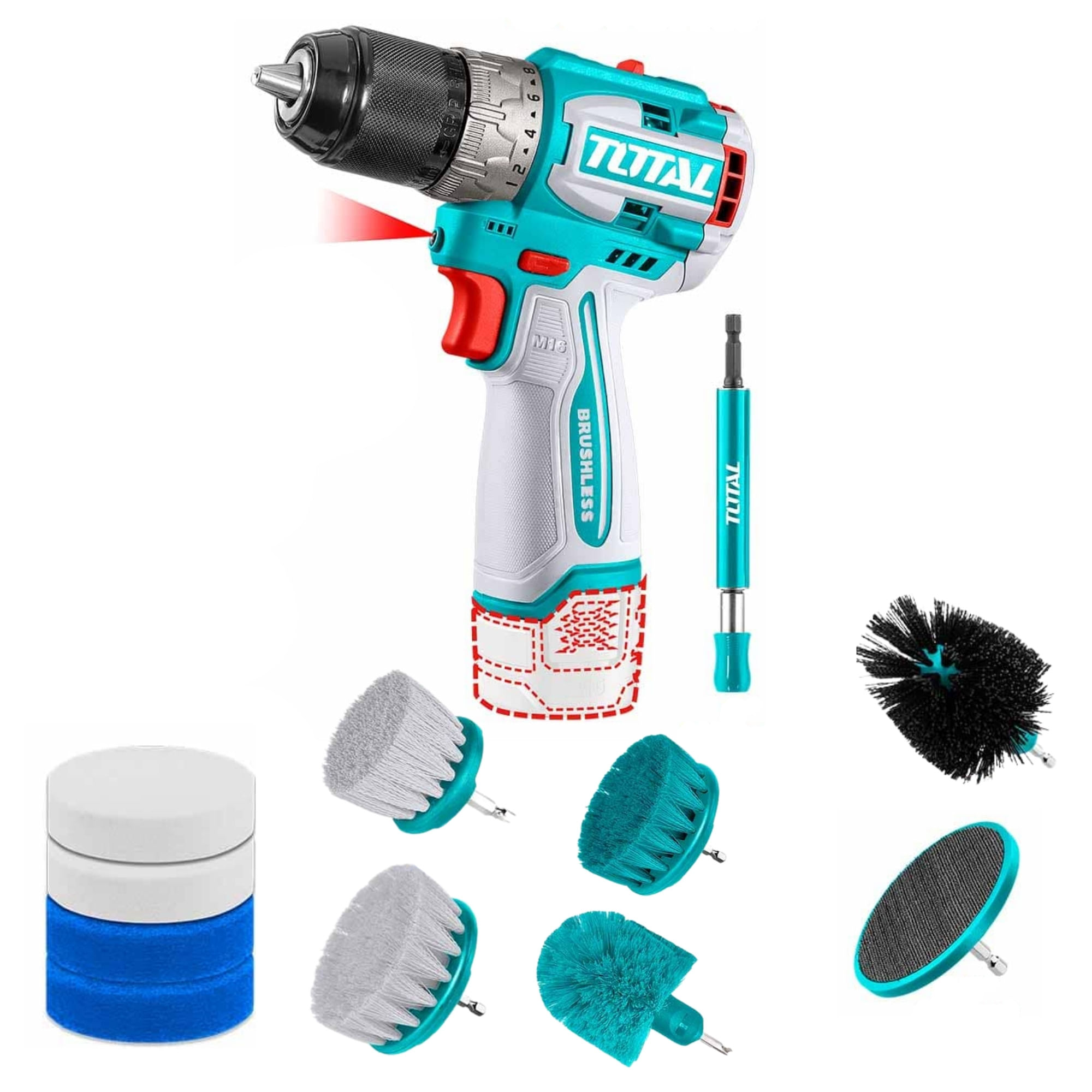 Taladro inalámbrico 16V Brushless kit pulidora TOSLI240786 total