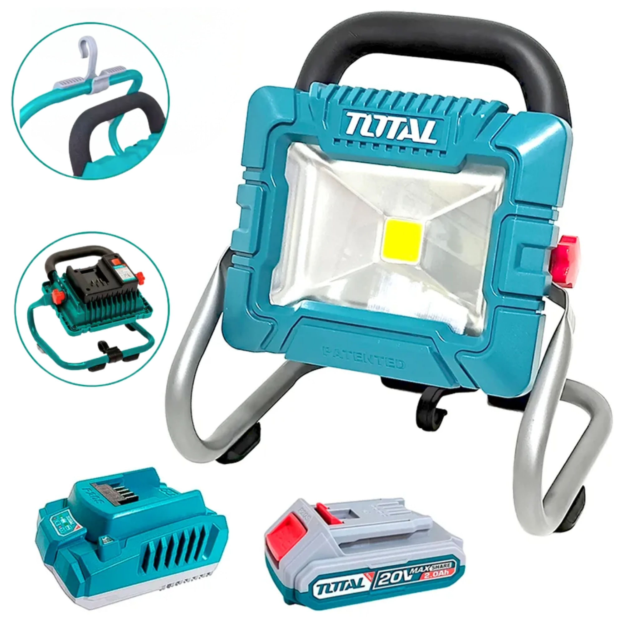 Lampara de trabajo 1800 Lúmenes, Inalámbrico 20v, con 1 batería y cargador TWLI20258 total