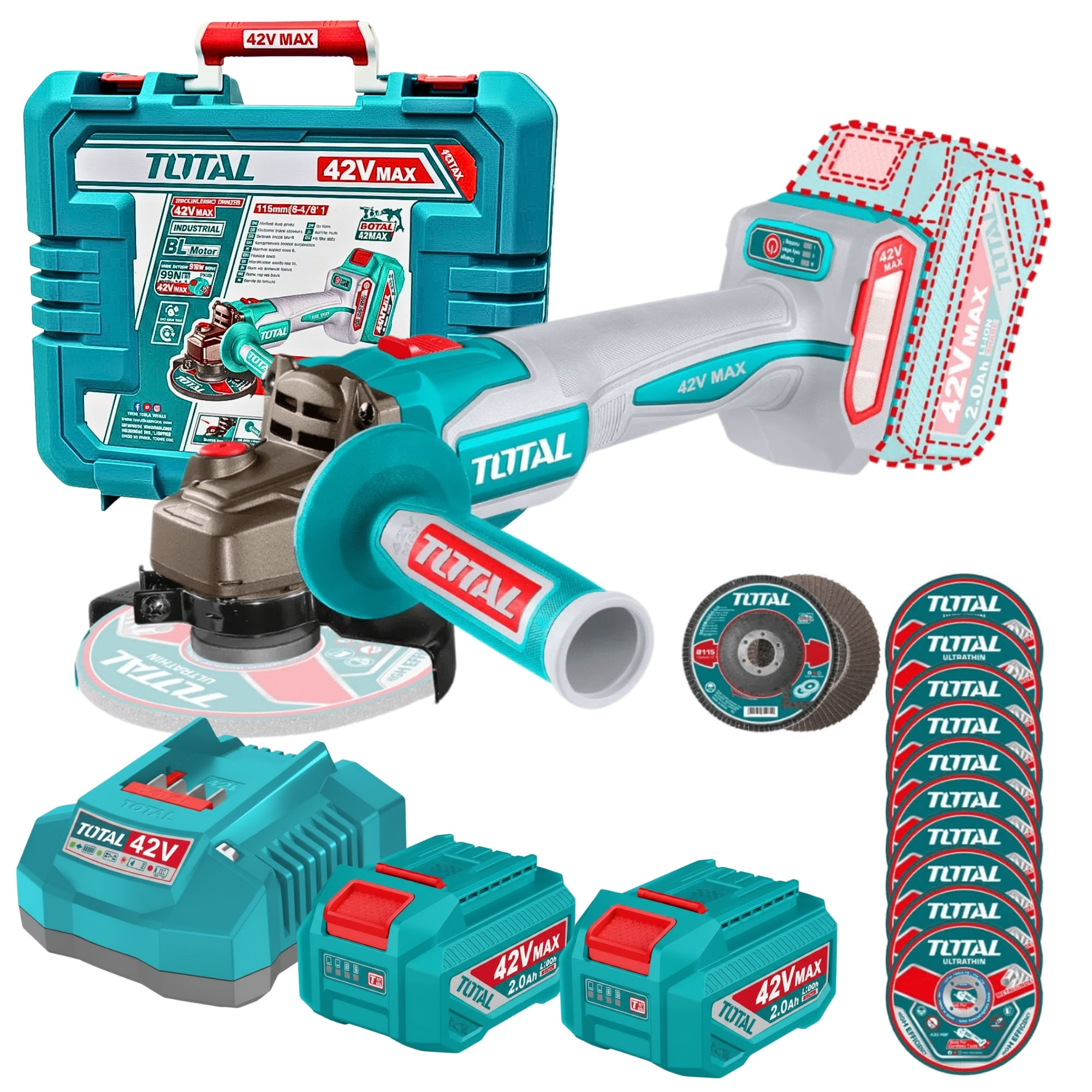 Amoladora inalámbrica 4 1/2, 1080W 42V Brushless TAGLI4108112 Total