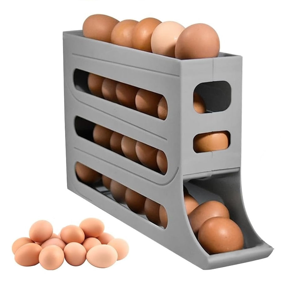Porta huevos dispensador de huevos 4 niveles plastico - Gris