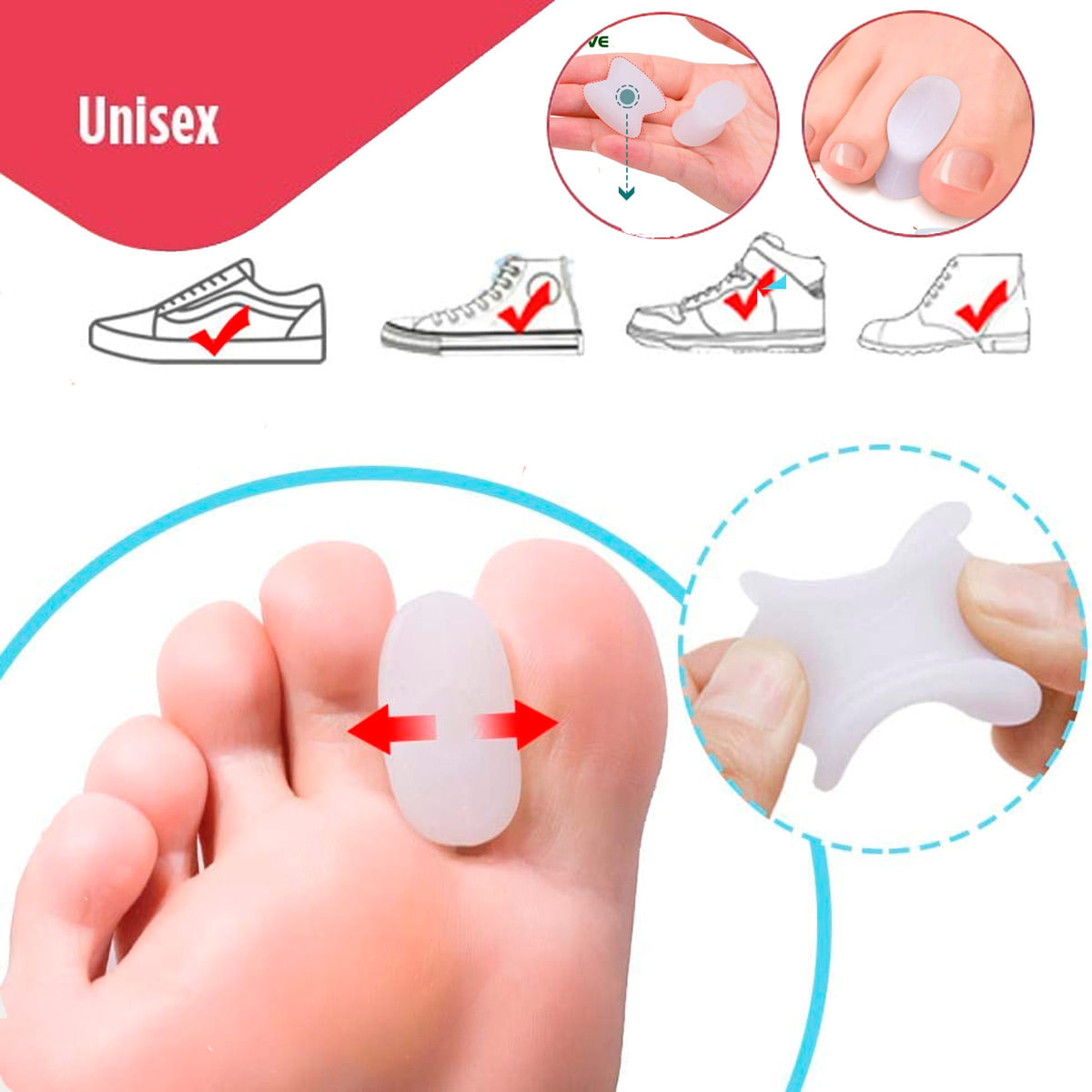 Gel dedos separador Toe Separadores de Dedos del Pie Alivio para juanete alivio del dolor