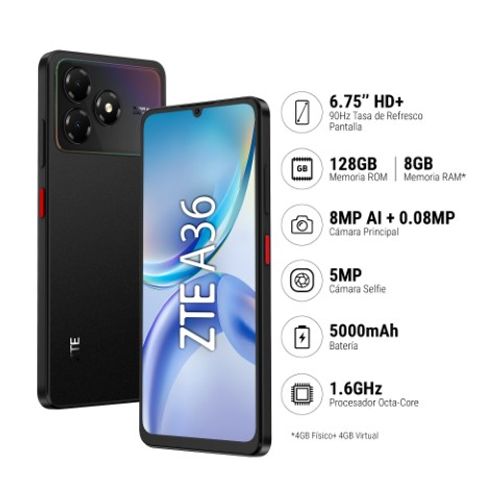 Smartphone ZTE BLADE A36 (4+8)GB+128GB Negro