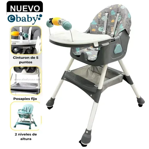 Silla de Comer Plegable Con Ruedas Doble bandeja Ebaby LULU Gris