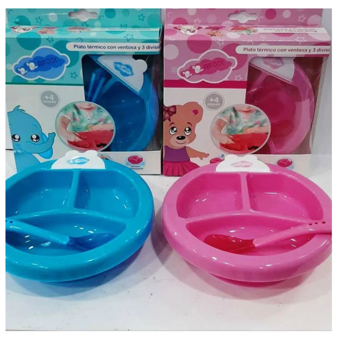 PLATO TÉRMICO CON 3 DIVISIONES CELESTE