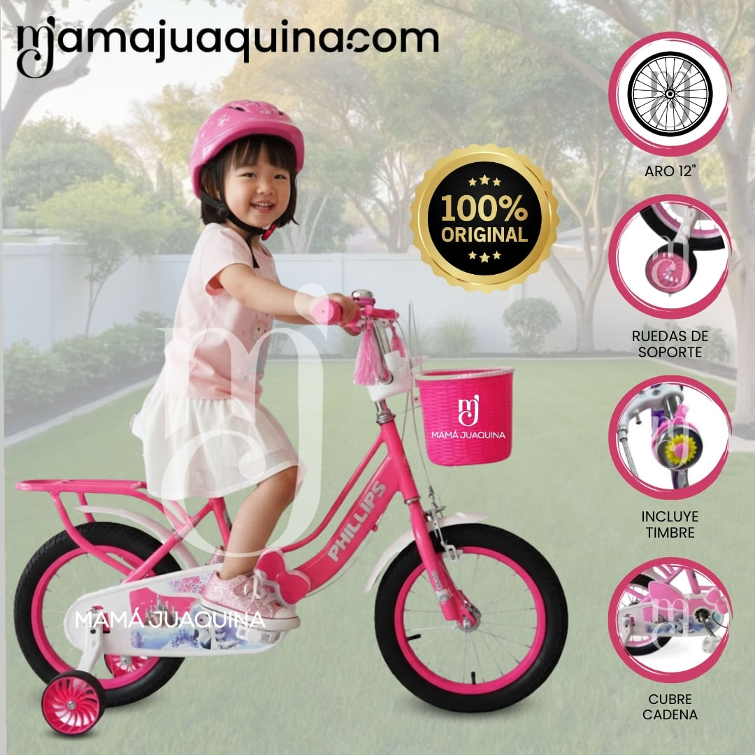 Bicicleta Campera Aro 12 «CUTIE» con Canasta Fucsia