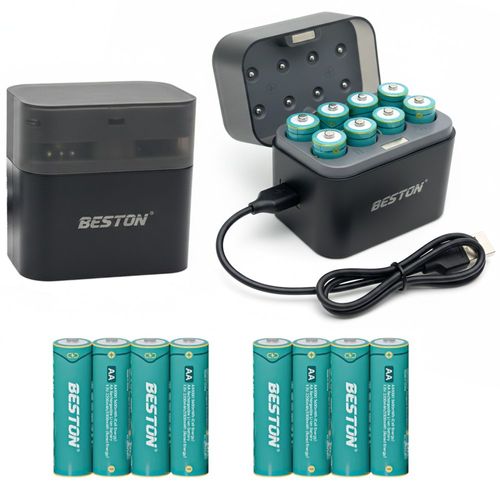 Cargador de pilas recargables Beston Hibrido (Ni-mh y Li-ion) + 8 pilas AA