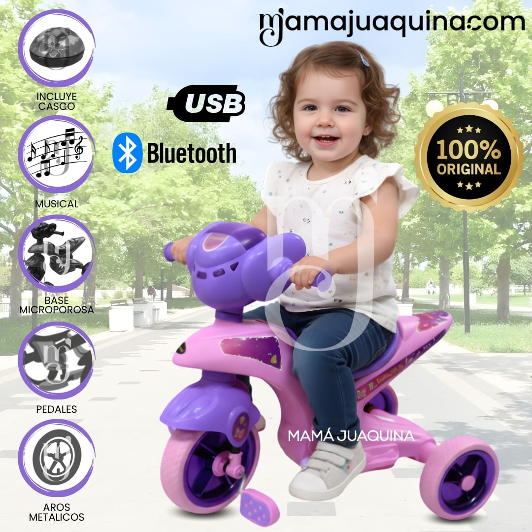 Trimoto a Pedal para Niños «SERVANN II» con Bluetooth Lila