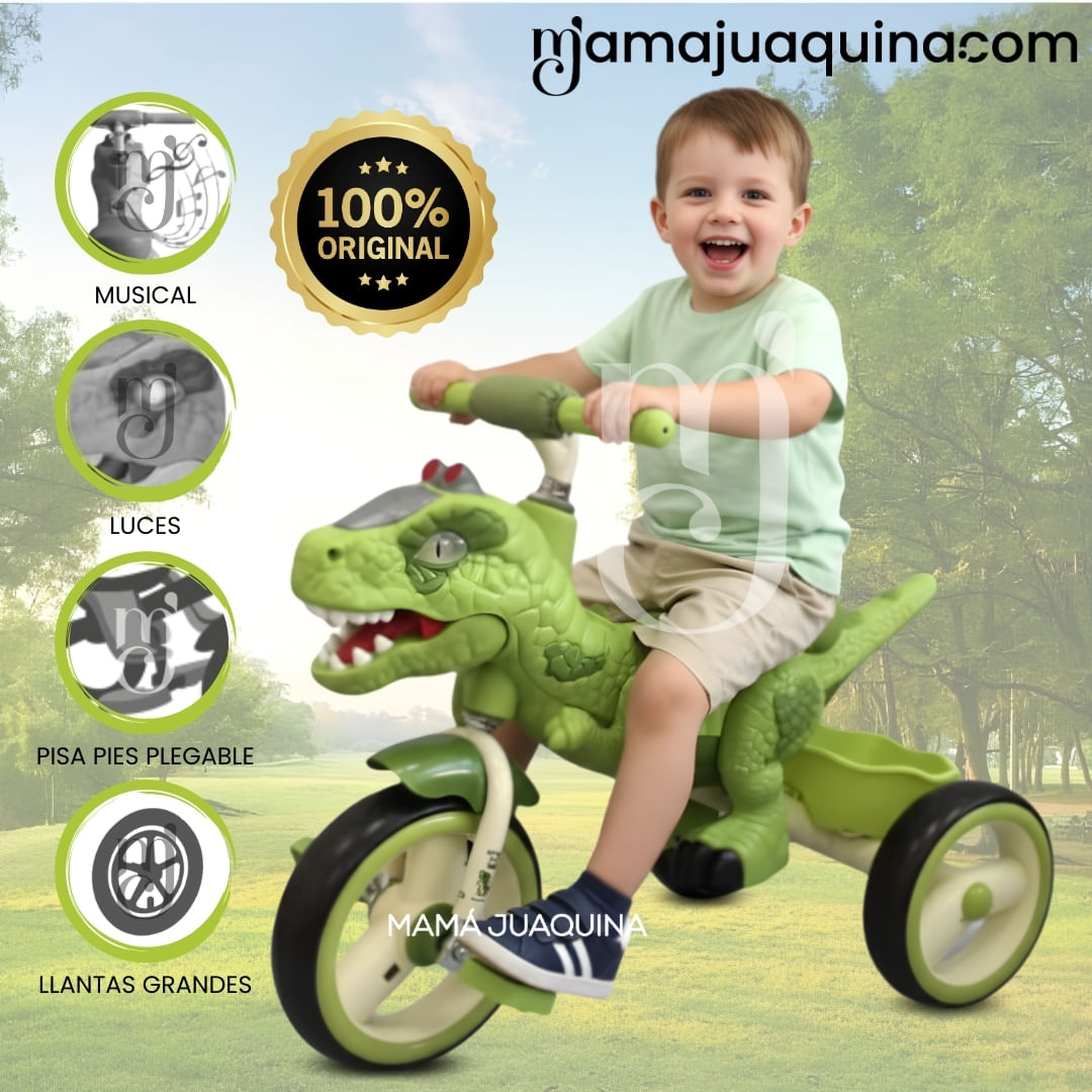 Triciclo Musical «DINOROAD» con Luces Verde