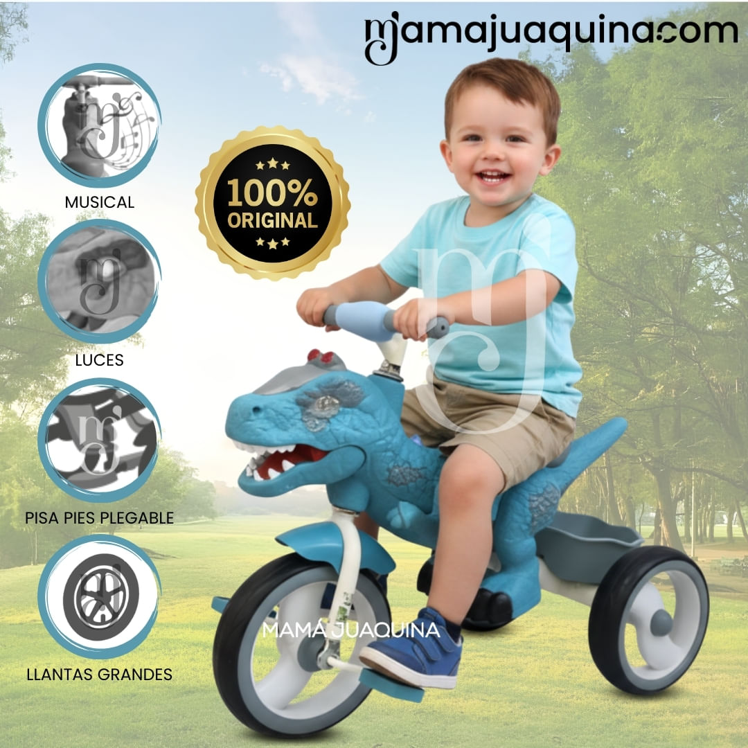 Triciclo Musical «DINOROAD» con Luces Celeste