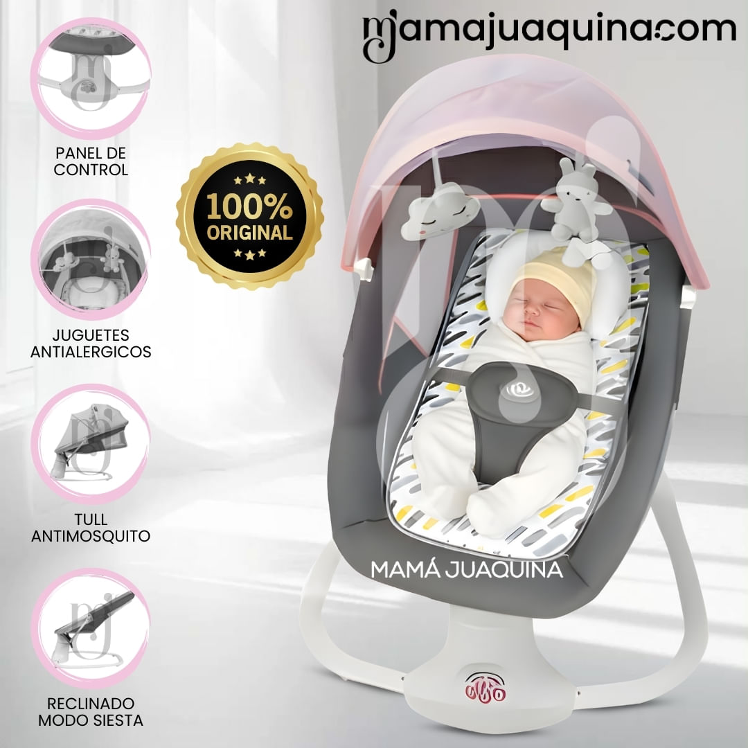 Mecedora Plegable Eléctrica para Bebés «DOLLY III» Rosa