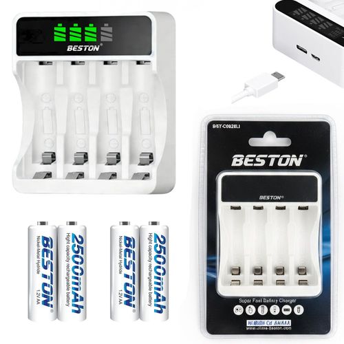 Kit Cargador Inteligente de Pilas con Pantalla LCD 4 puestos + 4 pilas AA Ni-MH