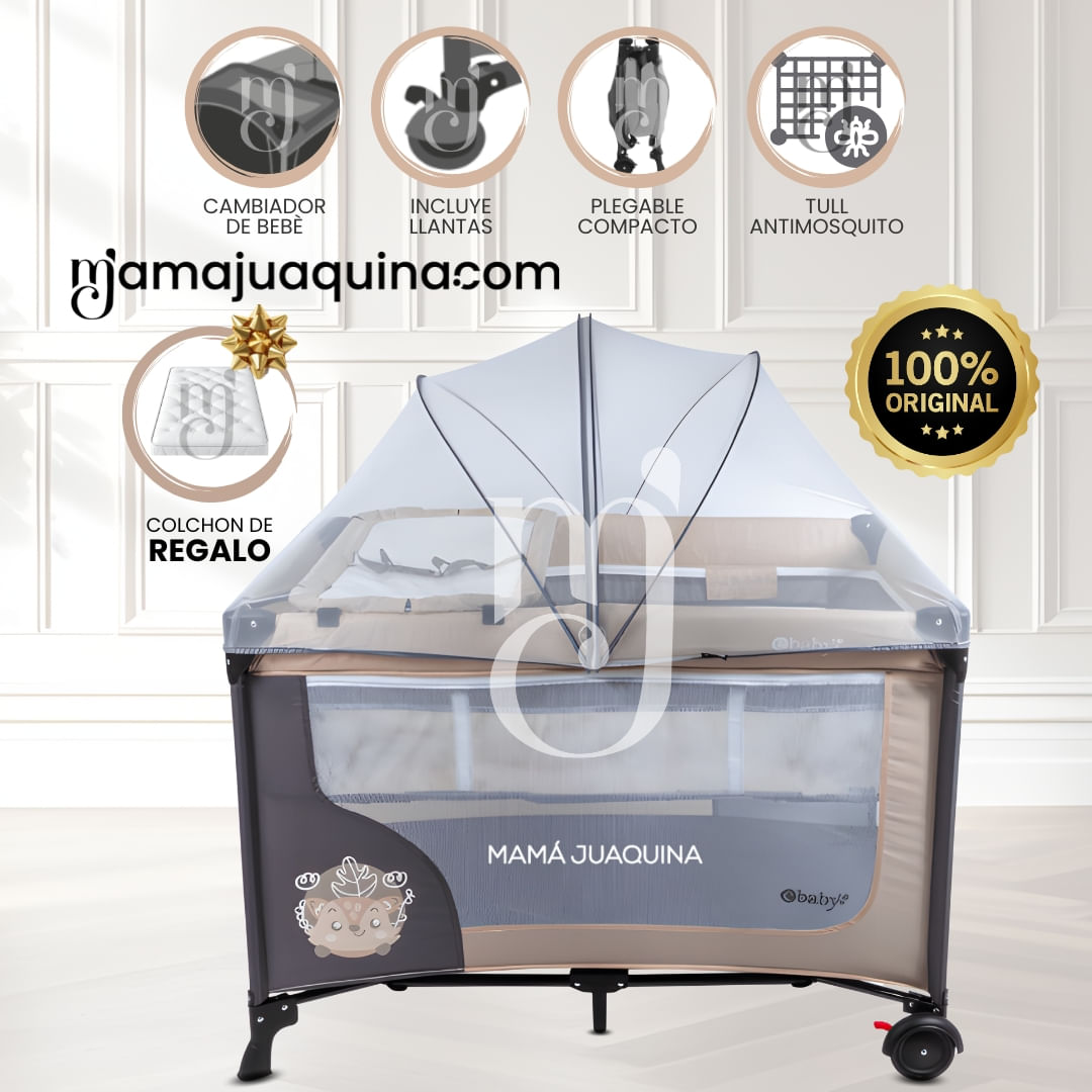 Cuna Corral Premium «HAPPY DREAM» con Colchón Beige