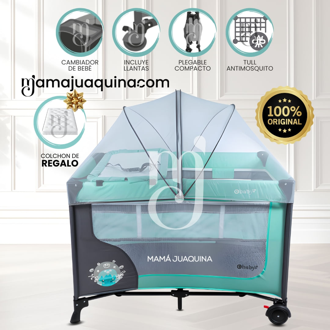 Cuna Corral Premium «HAPPY DREAM» con Colchón Verde